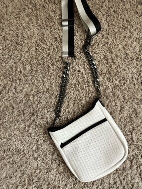 White Crossbody Bag with Black Trim - Women